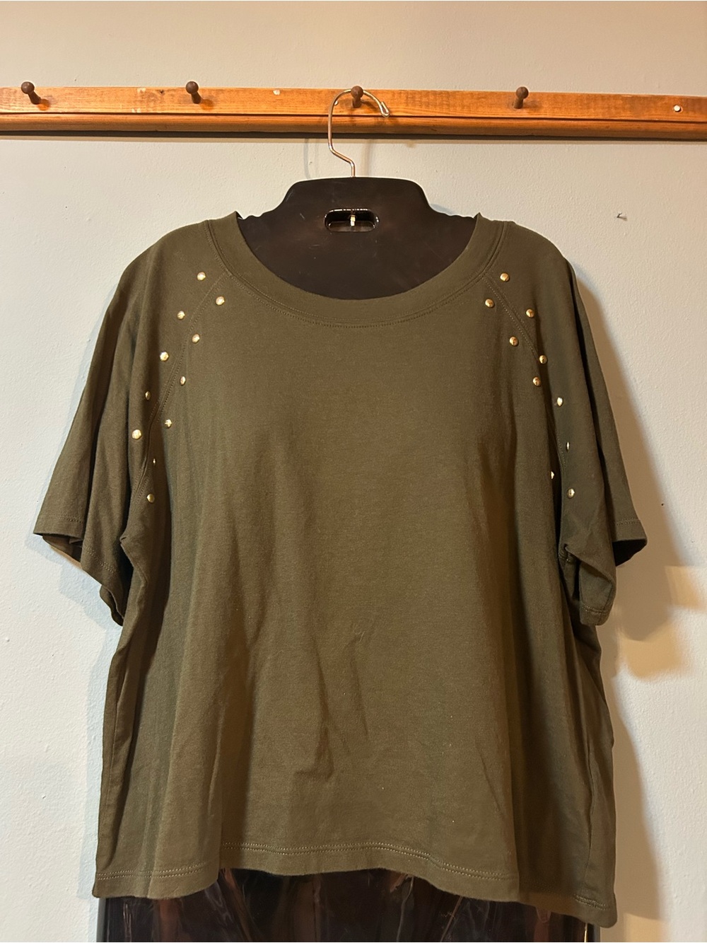 Michael Kors Women’s Olive Green Studded Short Sleeve Top